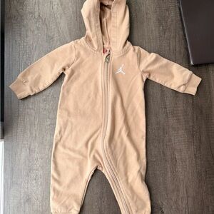 Jordan Tan Hooded Baby One-Piece Footie with White Jumpman